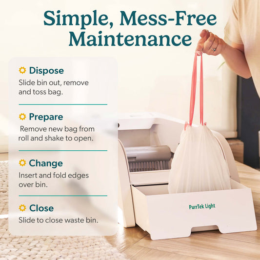 PurrTek™ Light Self-Cleaning Litter Box with 3 Liner Rolls & Carbon Deodorizers