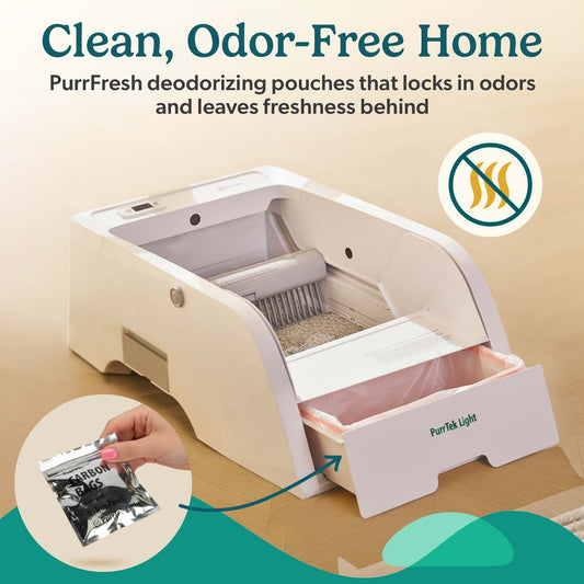PurrTek™ Light Self-Cleaning Litter Box with 3 Liner Rolls & Carbon Deodorizers